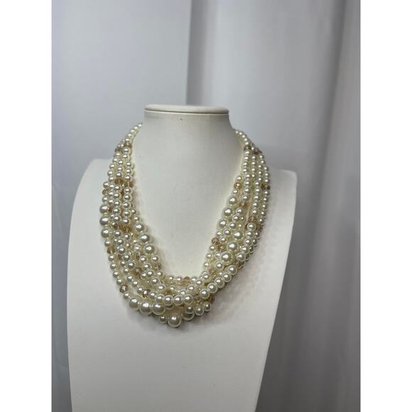 Multi strand faux pearl necklace with faceted beads classic classy preppy - Picture 5 of 15